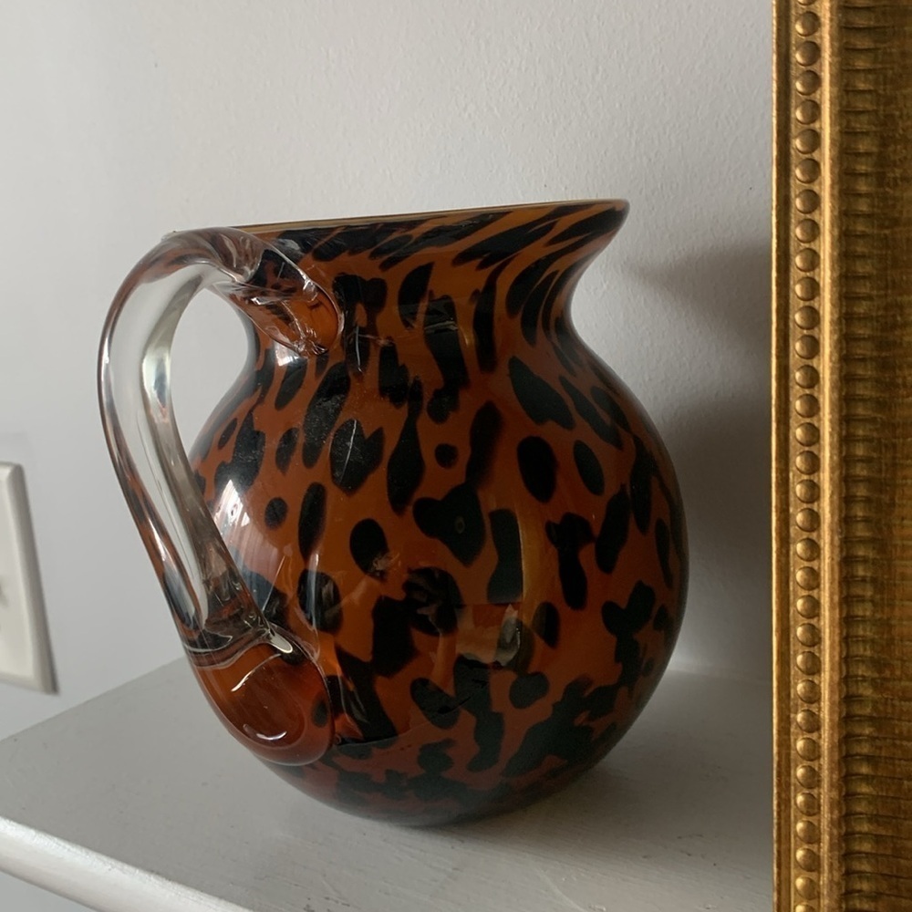 1998 Bombay Company Hand Blown Glass Tiger Pitcher Orange & Black 6.5" Tall boho - Picture 6 of 9